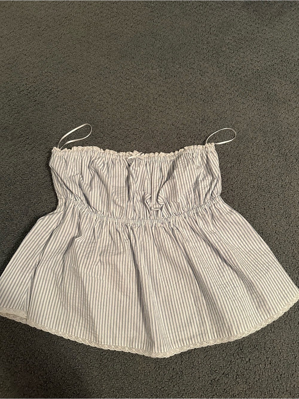 Coastal White and Light Blue Striped Peplum Cami